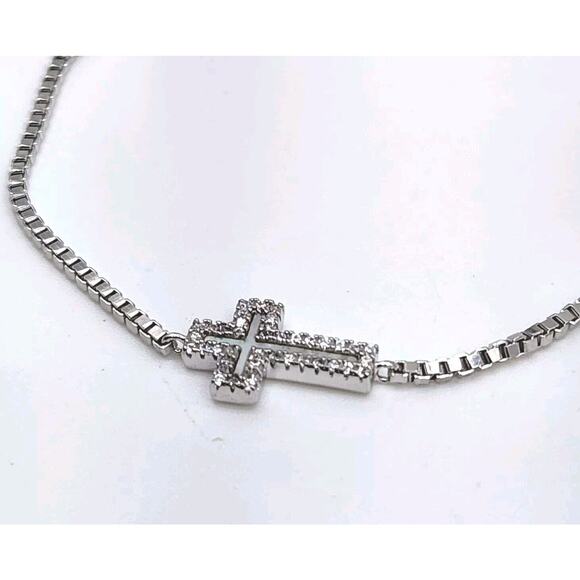 925 Sterling Silver Cross Adjustable Bracelet B - Picture 2 of 5